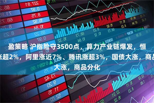 盈策略 沪指险守3500点，算力产业链爆发，恒科指涨超2%，阿里涨近7%、腾讯涨超3%，国债大涨，商品分化
